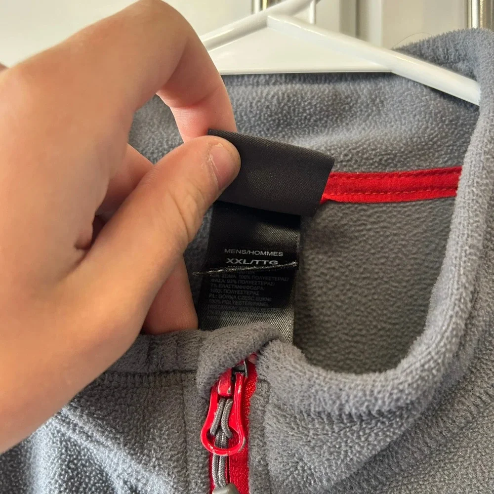 The North Face Mens Full Zip Fleece Vest Gray Red XXL Outdoor Hiking Layering